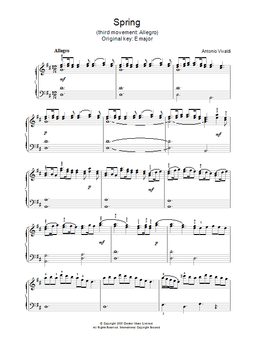 Download Antonio Vivaldi Spring (3rd movement: Allegro) sheet music and printable PDF score & Classical music notes