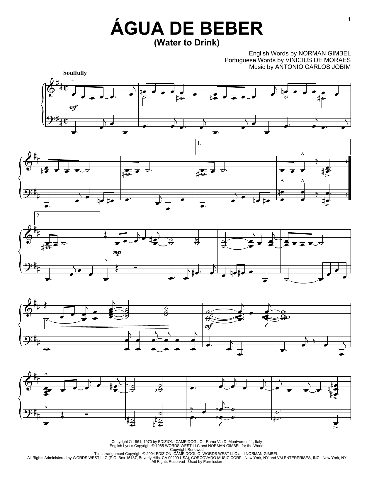 Download Antonio Carlos Jobim Agua De Beber (Water To Drink) sheet music and printable PDF score & World music notes