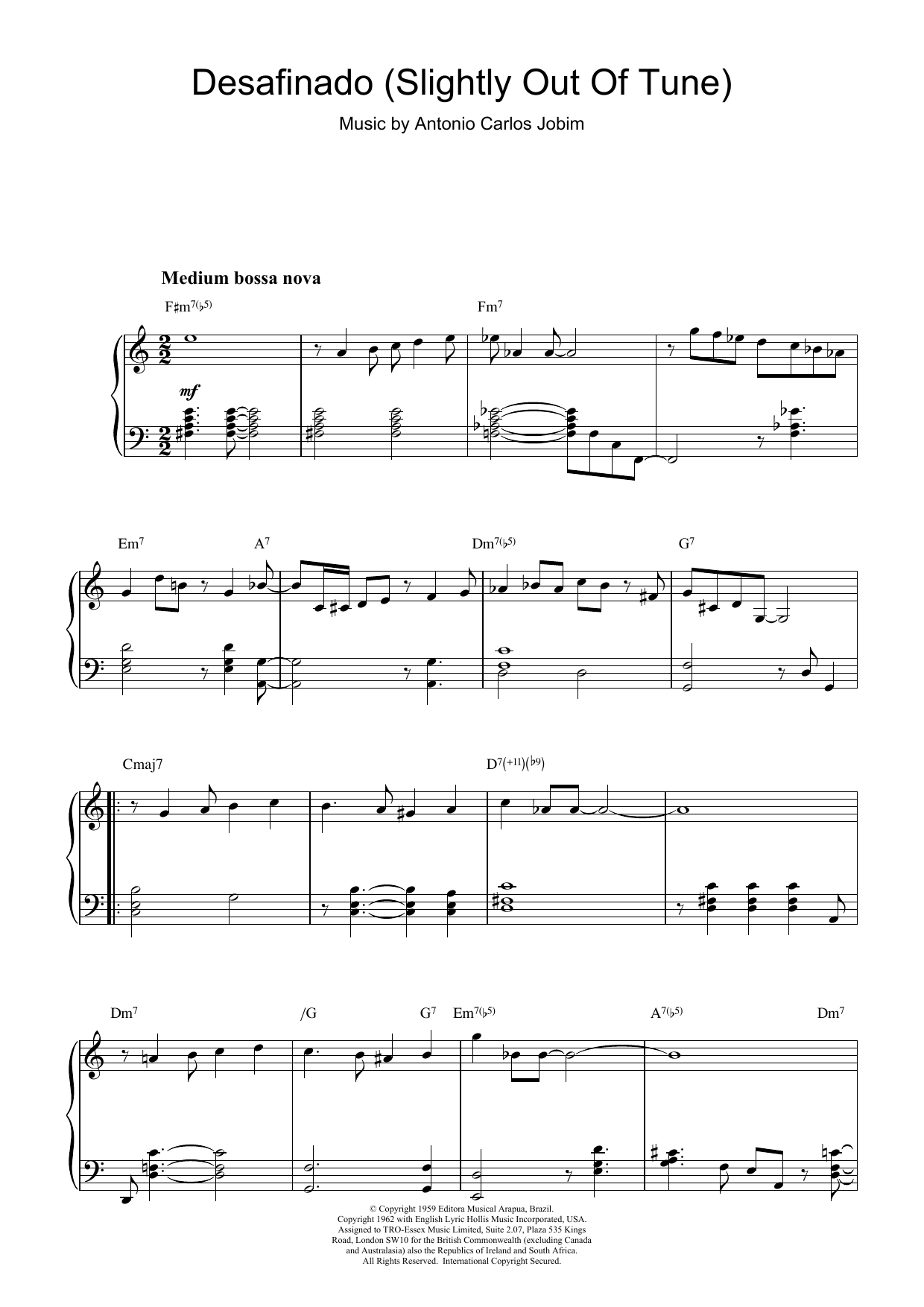 Download Antonio Carlos Jobim Desafinado (Slightly Out Of Tune) sheet music and printable PDF score & Jazz music notes