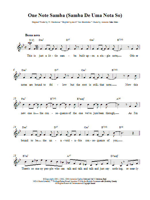 Download Newton Mendonca One Note Samba sheet music and printable PDF score & Jazz music notes