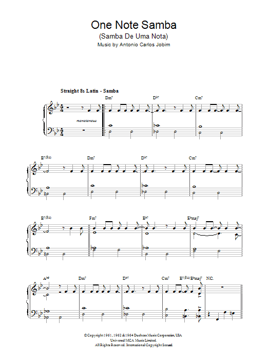Download Antonio Carlos Jobim One Note Samba (Samba De Uma Nota) sheet music and printable PDF score & Jazz music notes