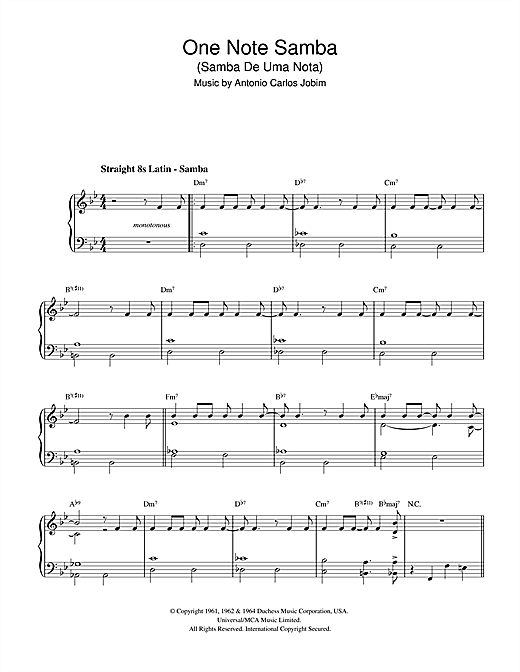 Preview Antonio Carlos Jobim One Note Samba (Samba De Uma Nota) Jazz sheet music, notes and chords for Flute, SKU: 108164 sheet music, piano notes, chords, guitar tabs, score, transpose, transcribe, how to play, guide, download, learn, tutorial, progression, song, artist, awards, billboard, mtv, vh1, tour, single, album, release