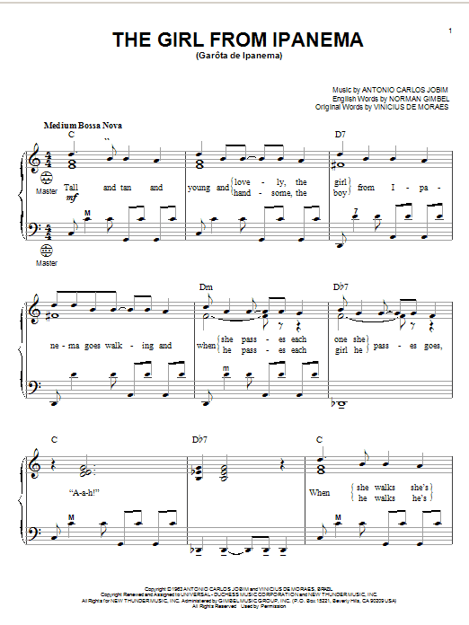 Preview Antonio Carlos Jobim The Girl From Ipanema (Garota De Ipanema) Jazz sheet music, notes and chords for Tenor Saxophone, SKU: 48293 Download Antonio Carlos Jobim The Girl From Ipanema (Garota De Ipanema) sheet music and printable PDF score & Jazz music notes