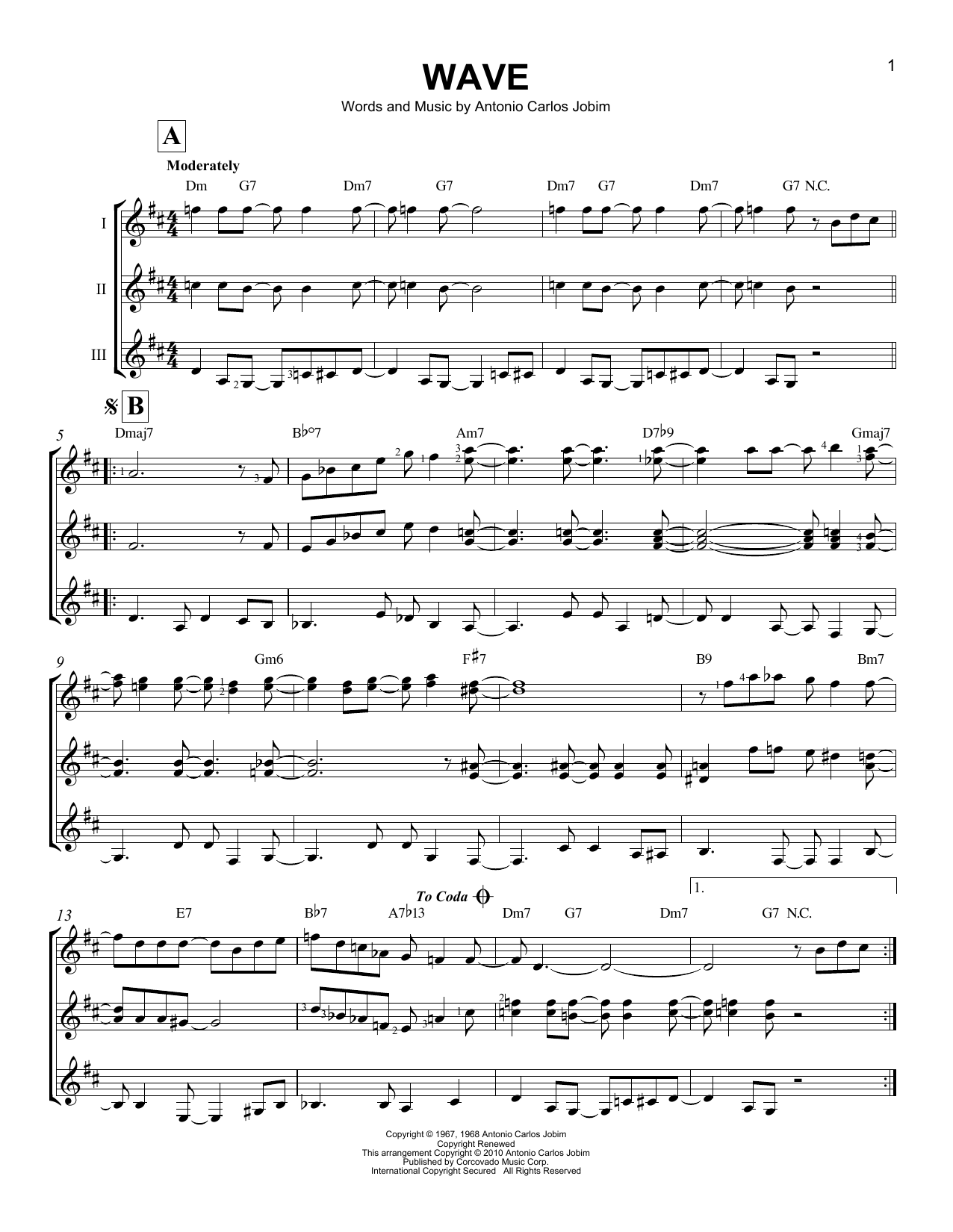 Download Antonio Carlos Jobim Wave sheet music and printable PDF score & Jazz music notes