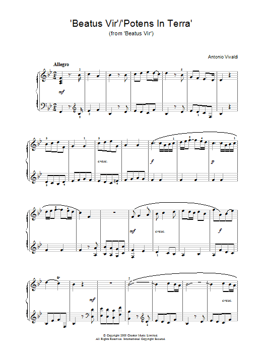 Preview Antonio Vivaldi Beatus Vir/ Potens In Terra (from Beatus Vir) Classical sheet music, notes and chords for Piano, SKU: 31889 sheet music, piano notes, chords, guitar tabs, score, transpose, transcribe, how to play, guide, download, learn, tutorial, progression, song, artist, awards, billboard, mtv, vh1, tour, single, album, release