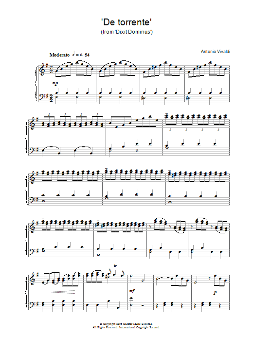 Preview Antonio Vivaldi De Torrente (from Dixit Dominus) Classical sheet music, notes and chords for Piano, SKU: 31890 Download Antonio Vivaldi De Torrente (from Dixit Dominus) sheet music and printable PDF score & Classical music notes