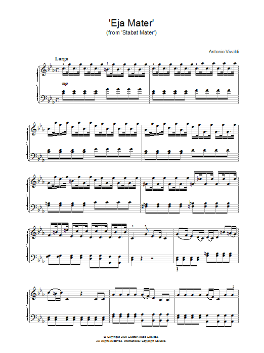 Preview Antonio Vivaldi Eja Mater (from Stabat Mater) Classical sheet music, notes and chords for Piano, SKU: 31894 Download Antonio Vivaldi Eja Mater (from Stabat Mater) sheet music and printable PDF score & Classical music notes