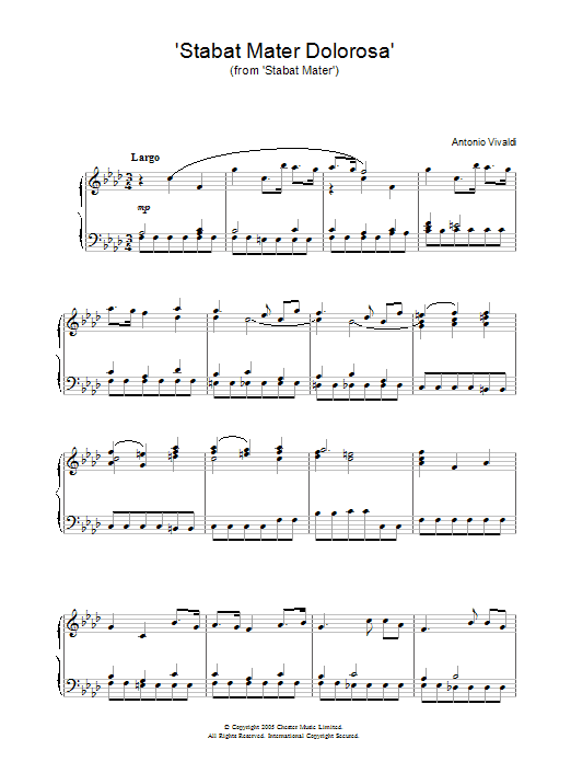 Preview Antonio Vivaldi Stabat Mater Dolorosa (from Stabat Mater) Classical sheet music, notes and chords for Piano, SKU: 31895 Download Antonio Vivaldi Stabat Mater Dolorosa (from Stabat Mater) sheet music and printable PDF score & Classical music notes