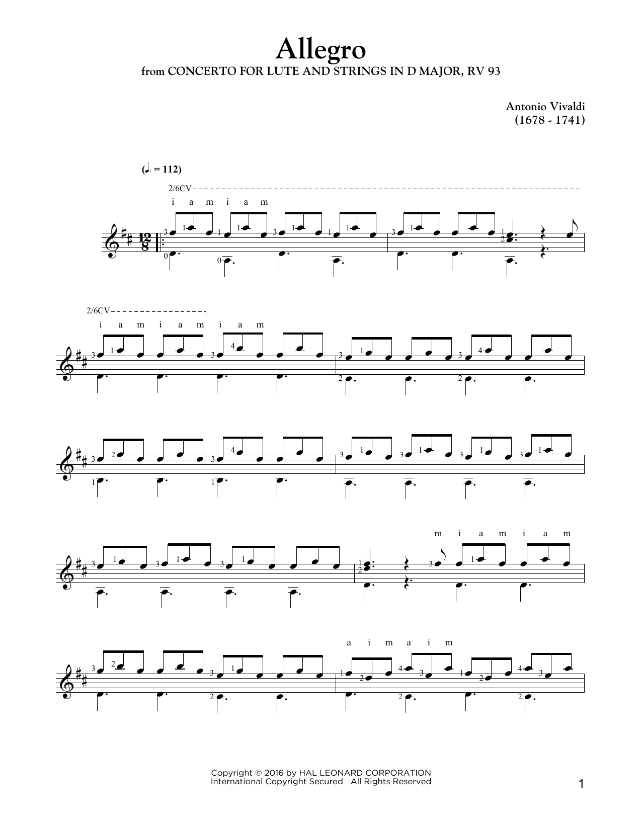 Download Antonio Vivaldi Allegro sheet music and printable PDF score & Classical music notes