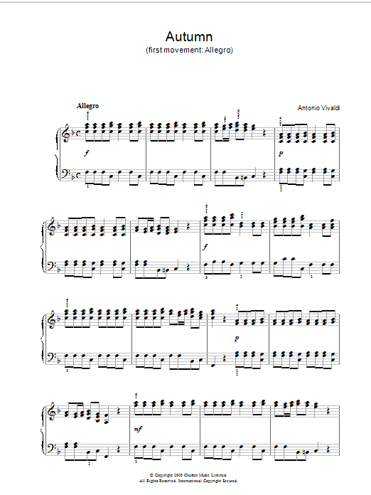 Download Antonio Vivaldi Autumn (1st Movement: Allegro) sheet music and printable PDF score & Classical music notes