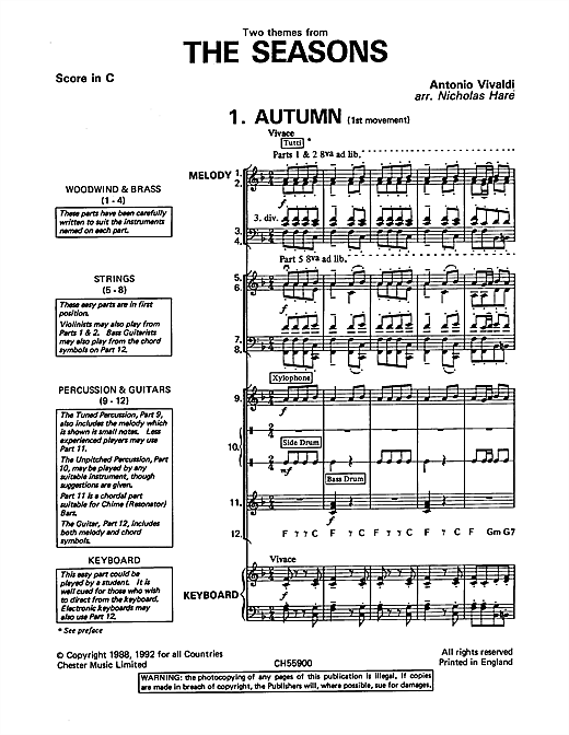 Autumn And Winter From The Four Seasons Sheet Music Notes