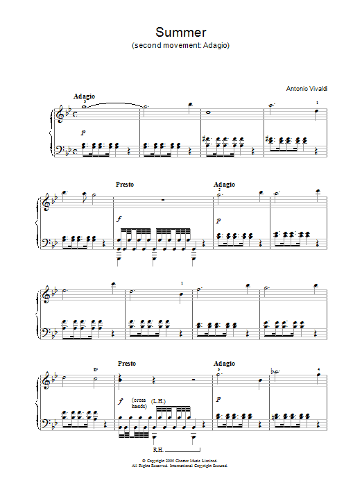 Preview Antonio Vivaldi Summer (2nd Movement: Adagio) Classical sheet music, notes and chords for Piano, SKU: 31907 Download Antonio Vivaldi Summer (2nd Movement: Adagio) sheet music and printable PDF score & Classical music notes