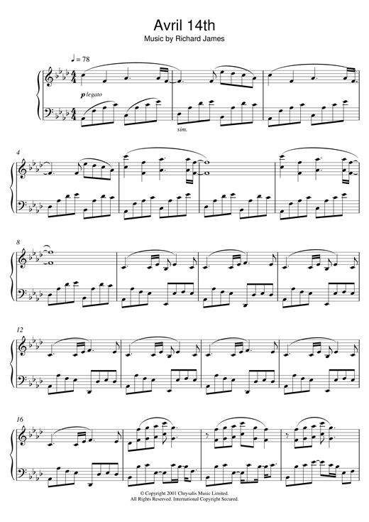 Preview Aphex Twin Avril 14th Dance sheet music, notes and chords for Piano, SKU: 23618 sheet music, piano notes, chords, guitar tabs, score, transpose, transcribe, how to play, guide, download, learn, tutorial, progression, song, artist, awards, billboard, mtv, vh1, tour, single, album, release