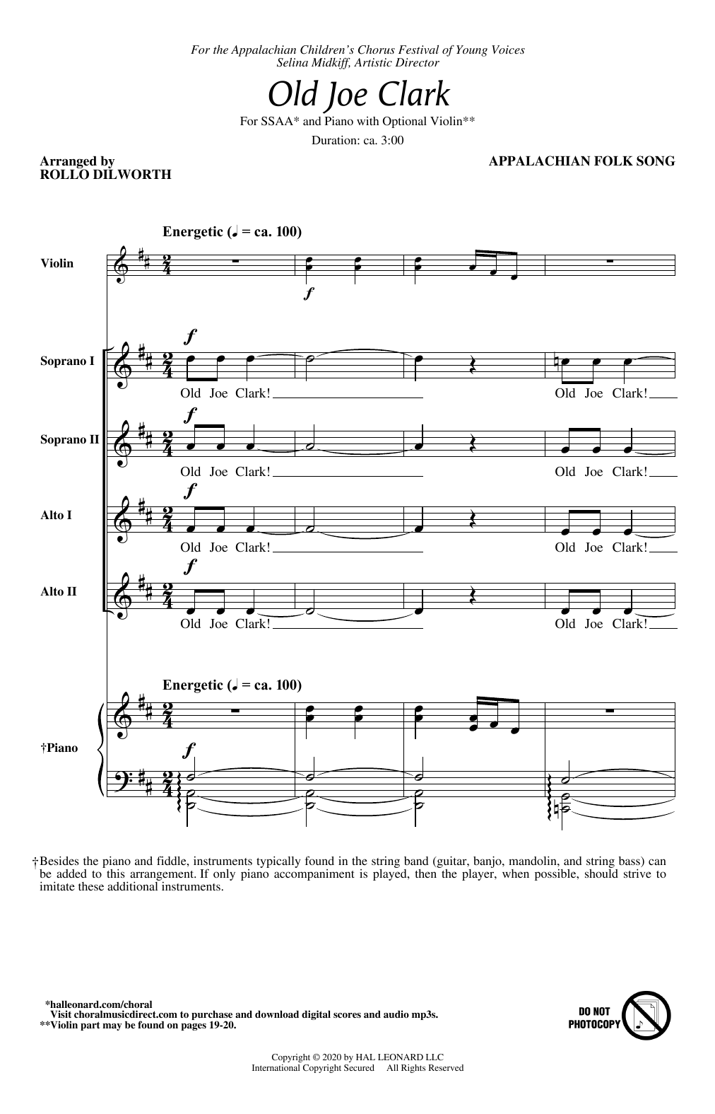Download Appalachian Folk Song Old Joe Clark (arr. Rollo Dilworth) sheet music and printable PDF score & Folk music notes