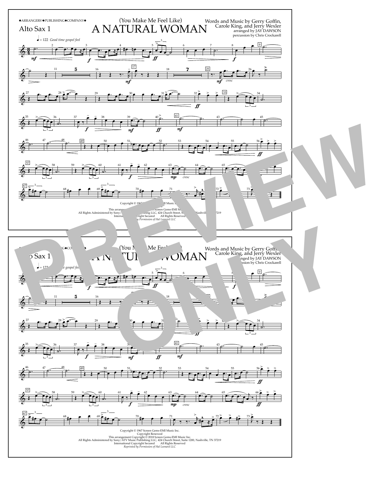 Download Aretha Franklin (You Make Me Feel Like) A Natural Woman (arr. Jay Dawson) - Alto Sax 1 sheet music and printable PDF score & Pop music notes