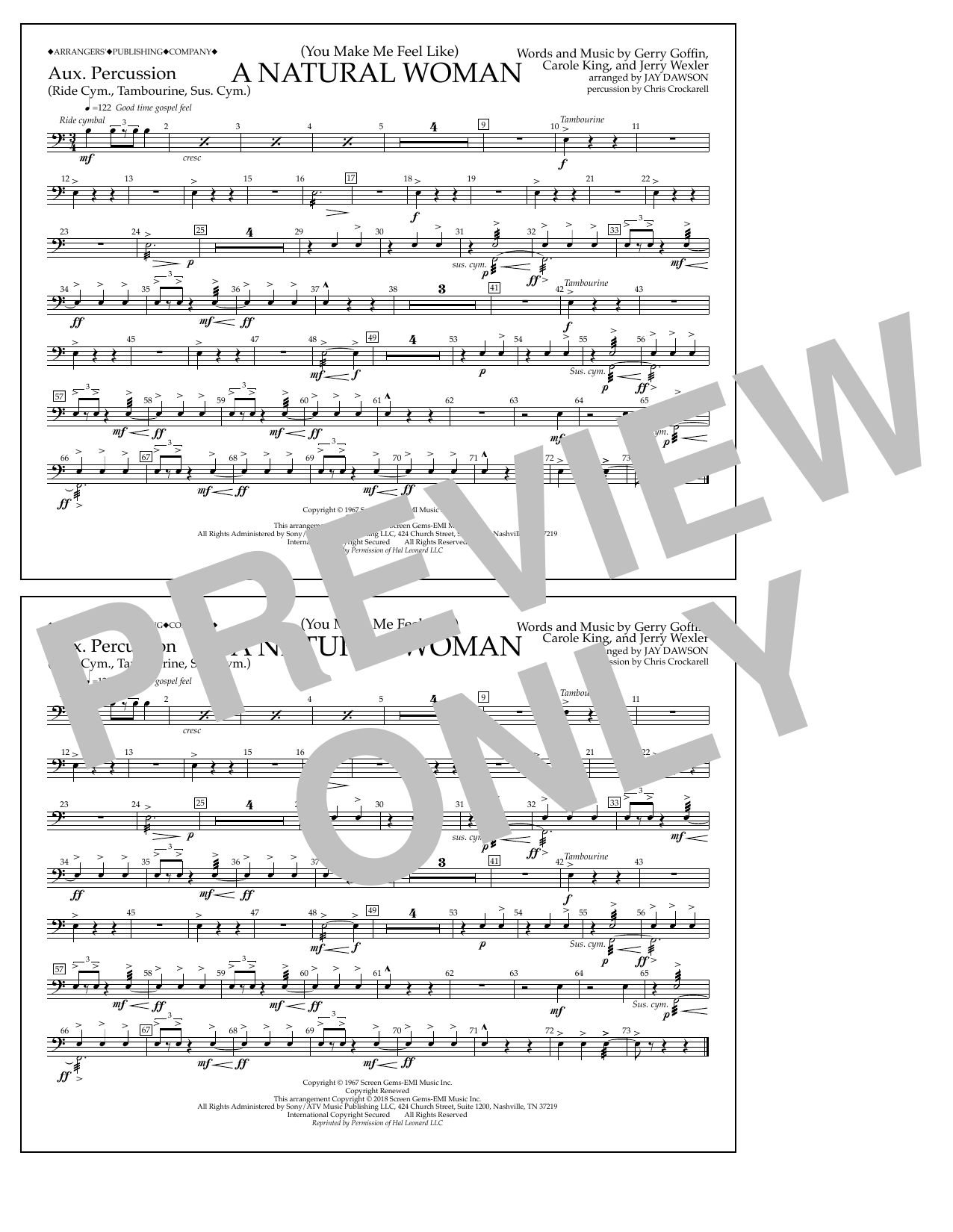 Download Aretha Franklin (You Make Me Feel Like) A Natural Woman (arr. Jay Dawson) - Aux Percussion sheet music and printable PDF score & Pop music notes