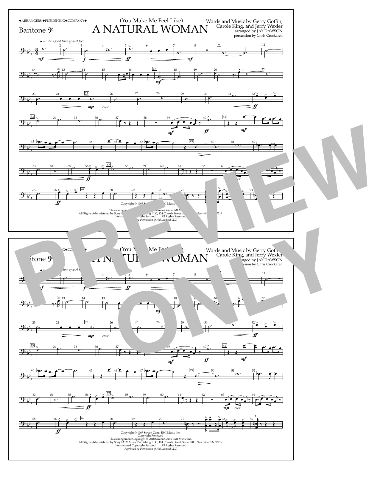 Download Aretha Franklin (You Make Me Feel Like) A Natural Woman (arr. Jay Dawson) - Baritone B.C. sheet music and printable PDF score & Pop music notes