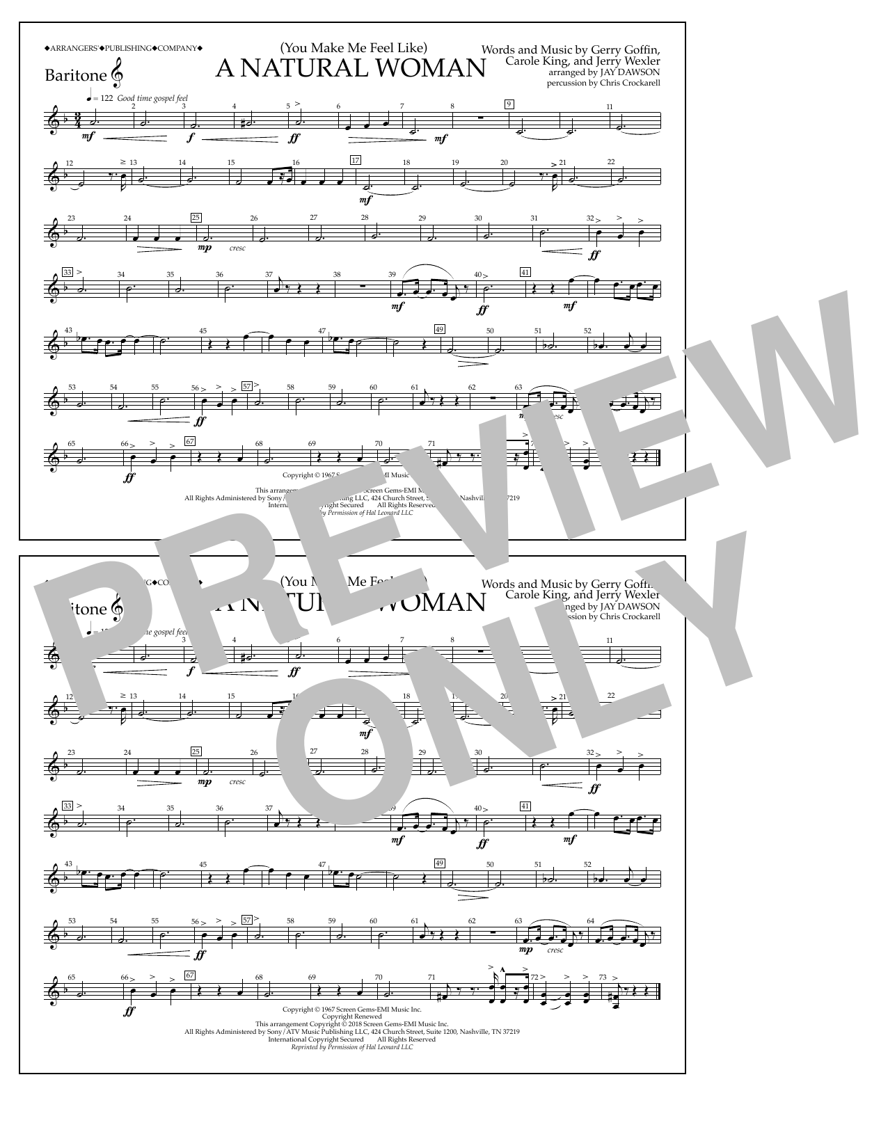 Download Aretha Franklin (You Make Me Feel Like) A Natural Woman (arr. Jay Dawson) - Baritone T.C. sheet music and printable PDF score & Pop music notes
