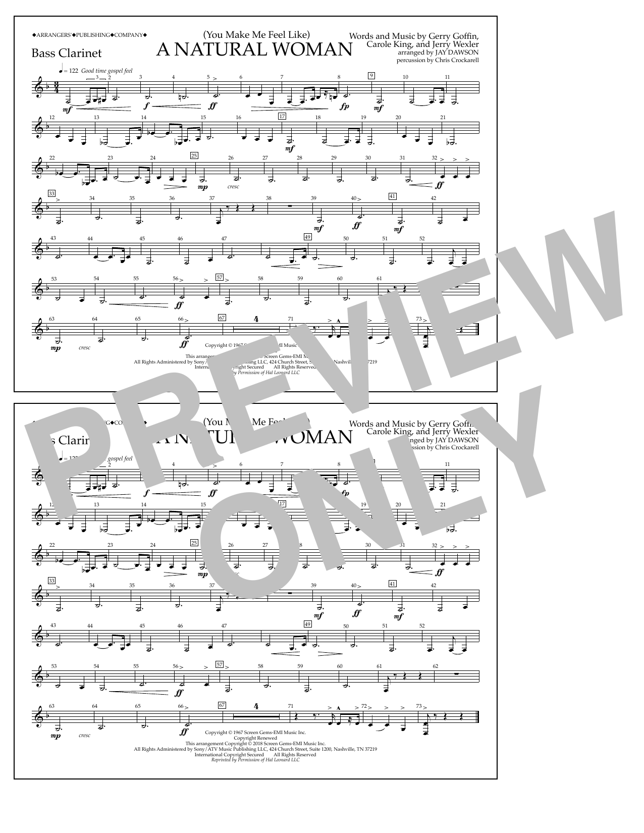 Download Aretha Franklin (You Make Me Feel Like) A Natural Woman (arr. Jay Dawson) - Bass Clarinet sheet music and printable PDF score & Pop music notes