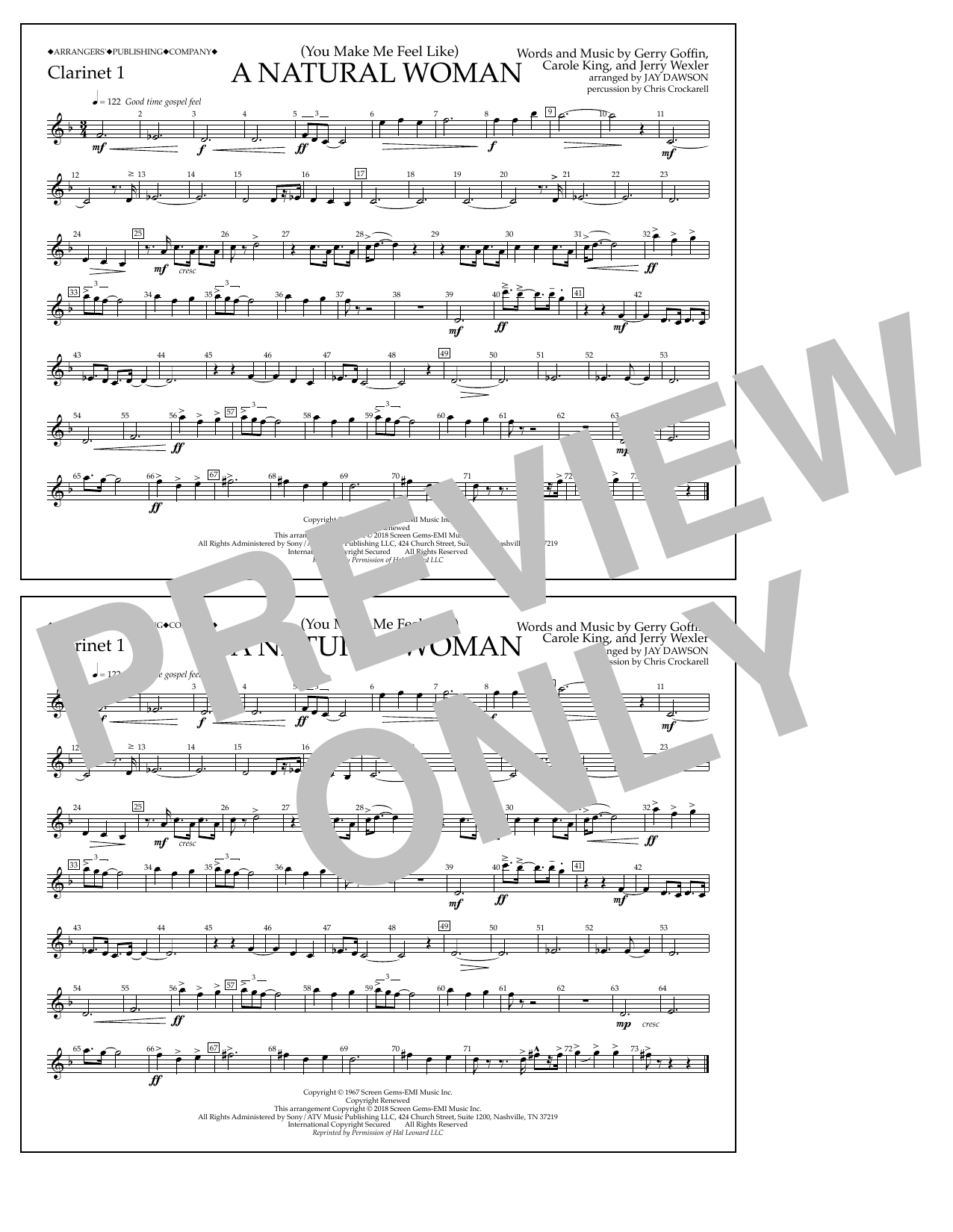 Download Aretha Franklin (You Make Me Feel Like) A Natural Woman (arr. Jay Dawson) - Clarinet 1 sheet music and printable PDF score & Pop music notes