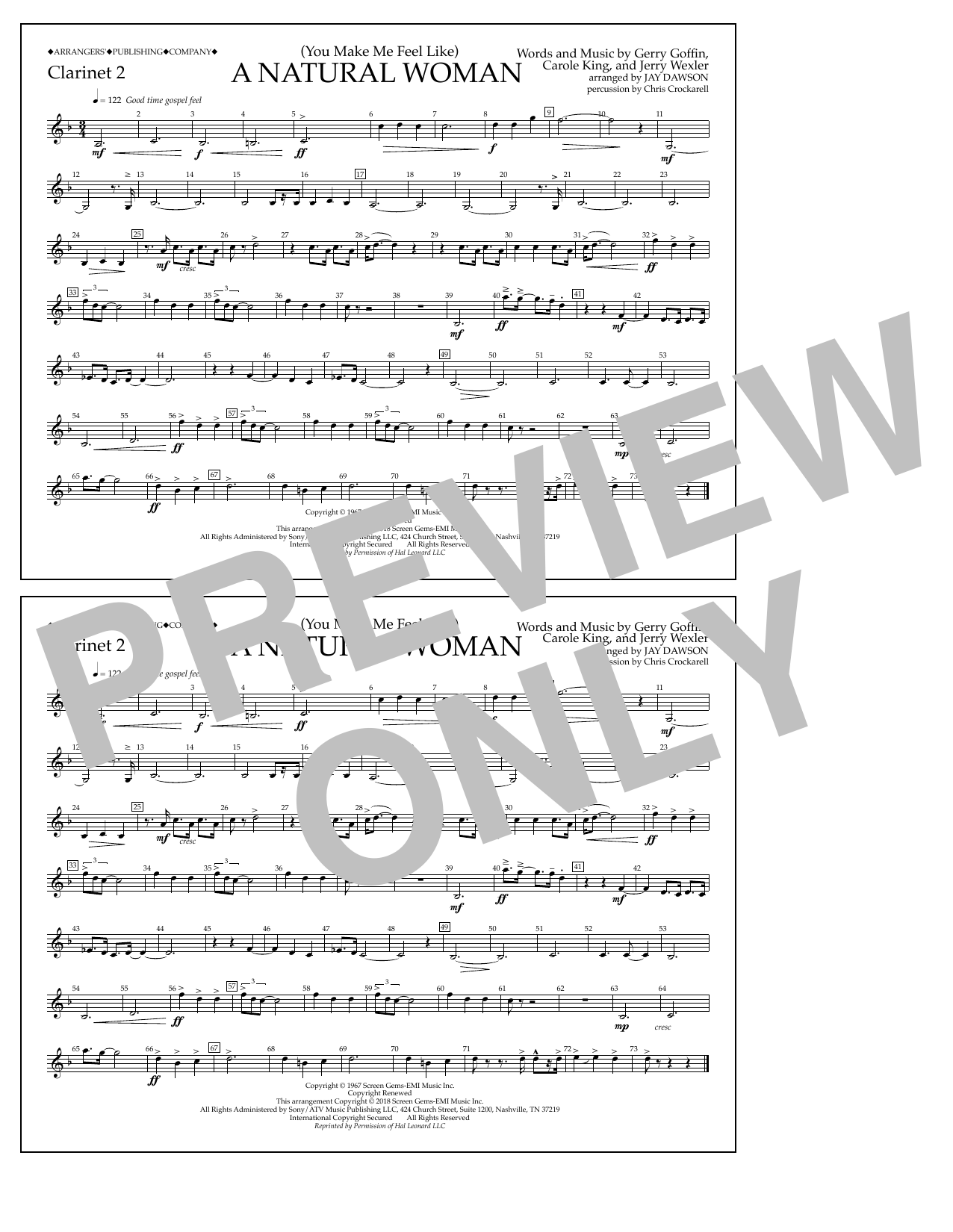 Download Aretha Franklin (You Make Me Feel Like) A Natural Woman (arr. Jay Dawson) - Clarinet 2 sheet music and printable PDF score & Pop music notes