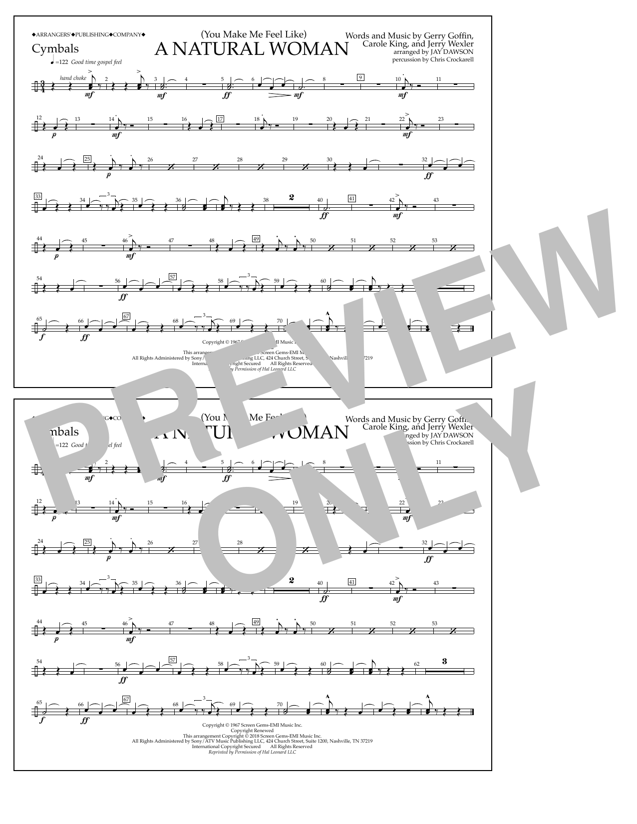 Download Aretha Franklin (You Make Me Feel Like) A Natural Woman (arr. Jay Dawson) - Cymbals sheet music and printable PDF score & Pop music notes