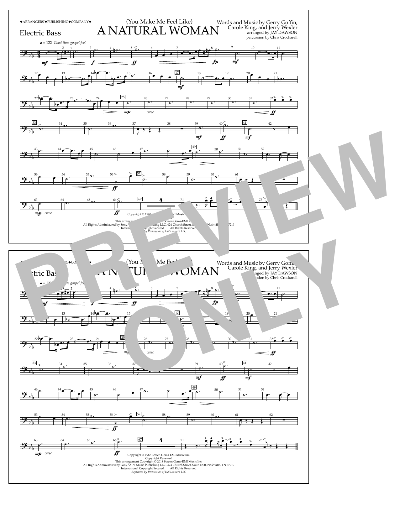 Download Aretha Franklin (You Make Me Feel Like) A Natural Woman (arr. Jay Dawson) - Electric Bass sheet music and printable PDF score & Pop music notes