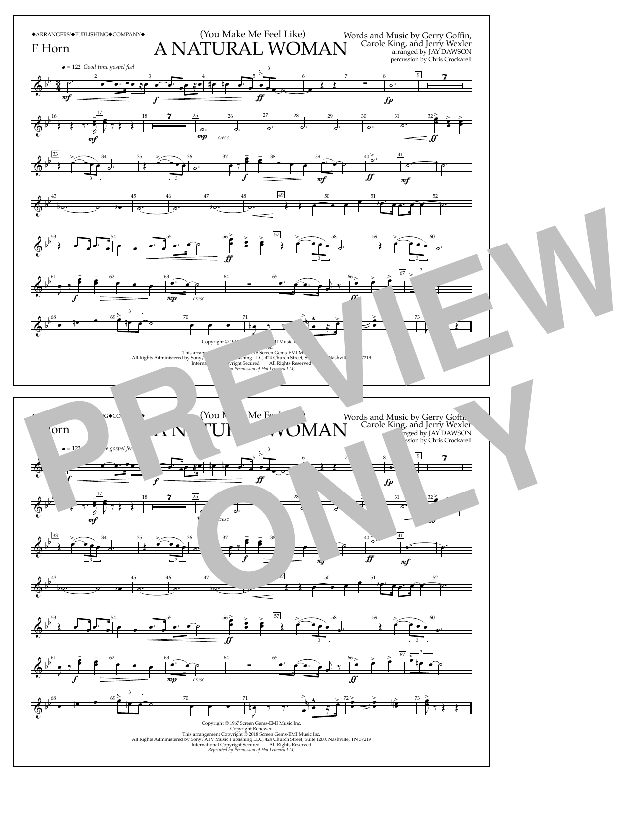 Download Aretha Franklin (You Make Me Feel Like) A Natural Woman (arr. Jay Dawson) - F Horn sheet music and printable PDF score & Pop music notes