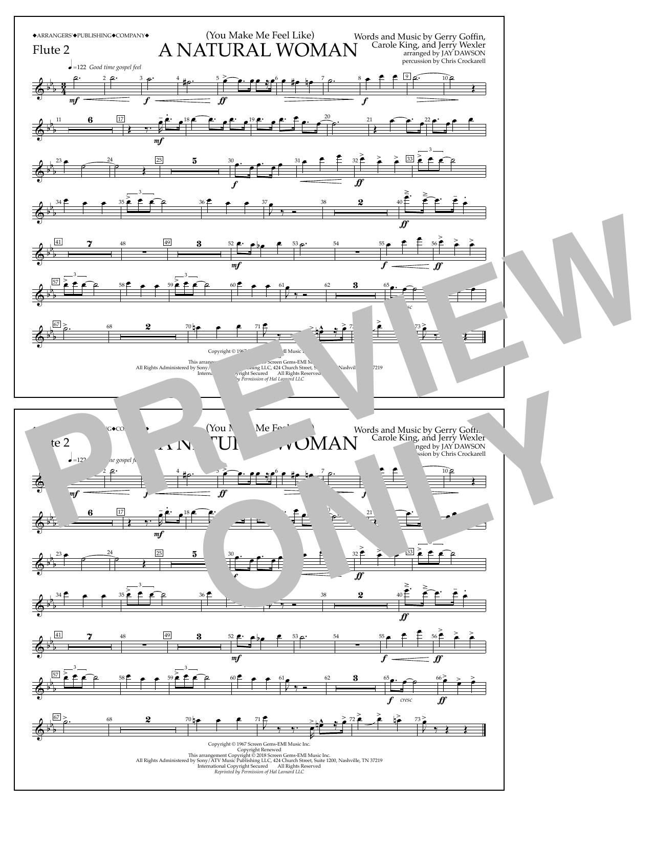 Download Aretha Franklin (You Make Me Feel Like) A Natural Woman (arr. Jay Dawson) - Flute 2 sheet music and printable PDF score & Pop music notes