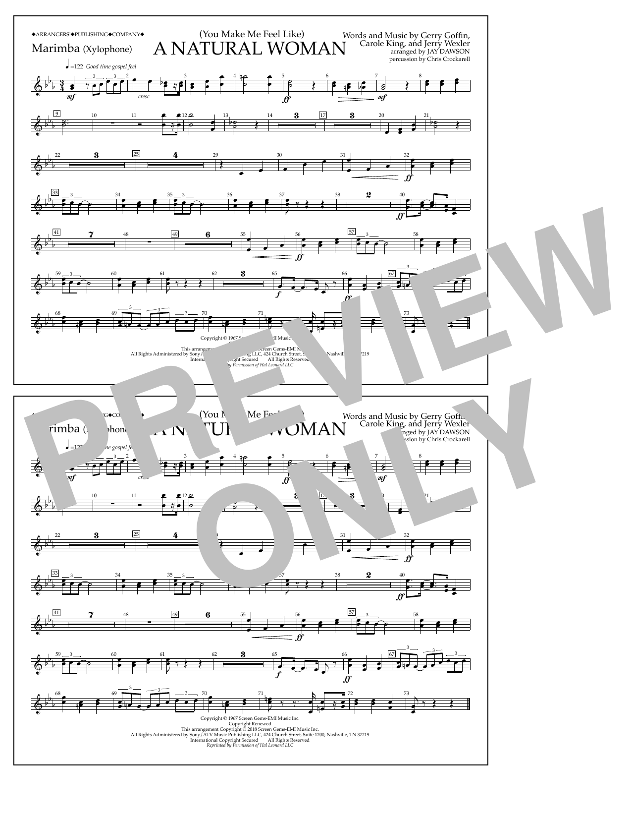 Download Aretha Franklin (You Make Me Feel Like) A Natural Woman (arr. Jay Dawson) - Marimba sheet music and printable PDF score & Pop music notes