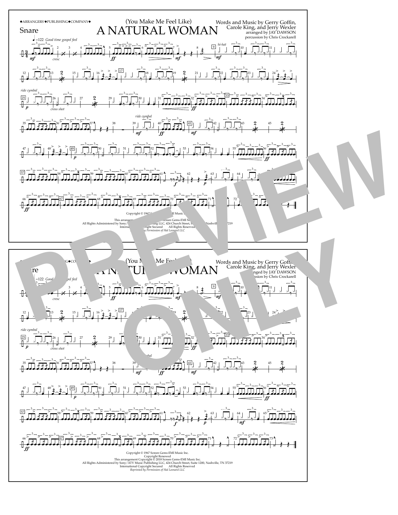 Download Aretha Franklin (You Make Me Feel Like) A Natural Woman (arr. Jay Dawson) - Snare sheet music and printable PDF score & Pop music notes