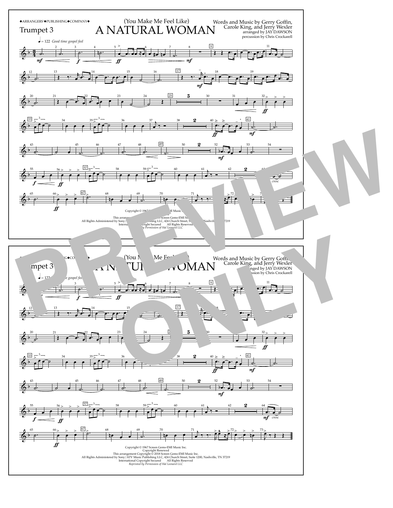 Download Aretha Franklin (You Make Me Feel Like) A Natural Woman (arr. Jay Dawson) - Trumpet 3 sheet music and printable PDF score & Pop music notes
