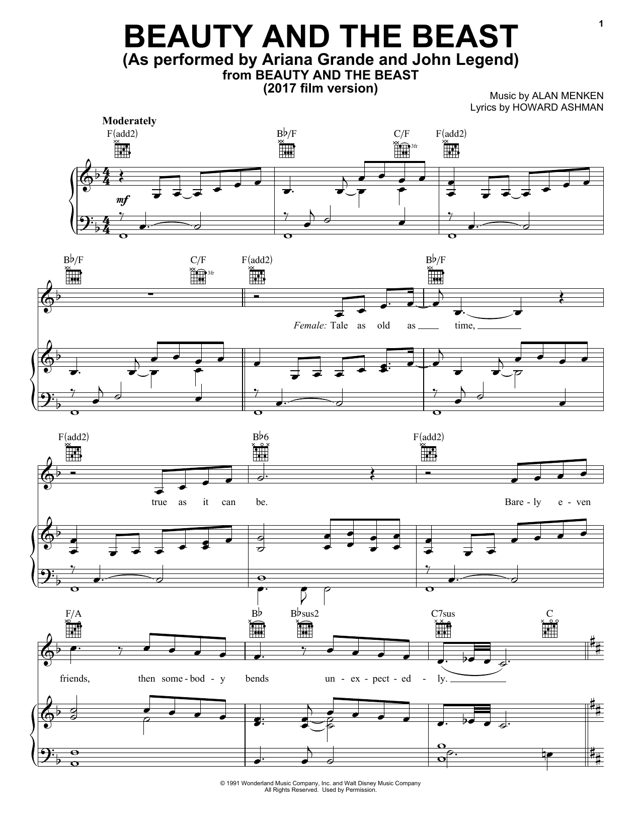 Ariana Grande John Legend Beauty And The Beast Sheet Music Download Printable Children Pdf Piano Vocal Backing Track Score Sku 181363