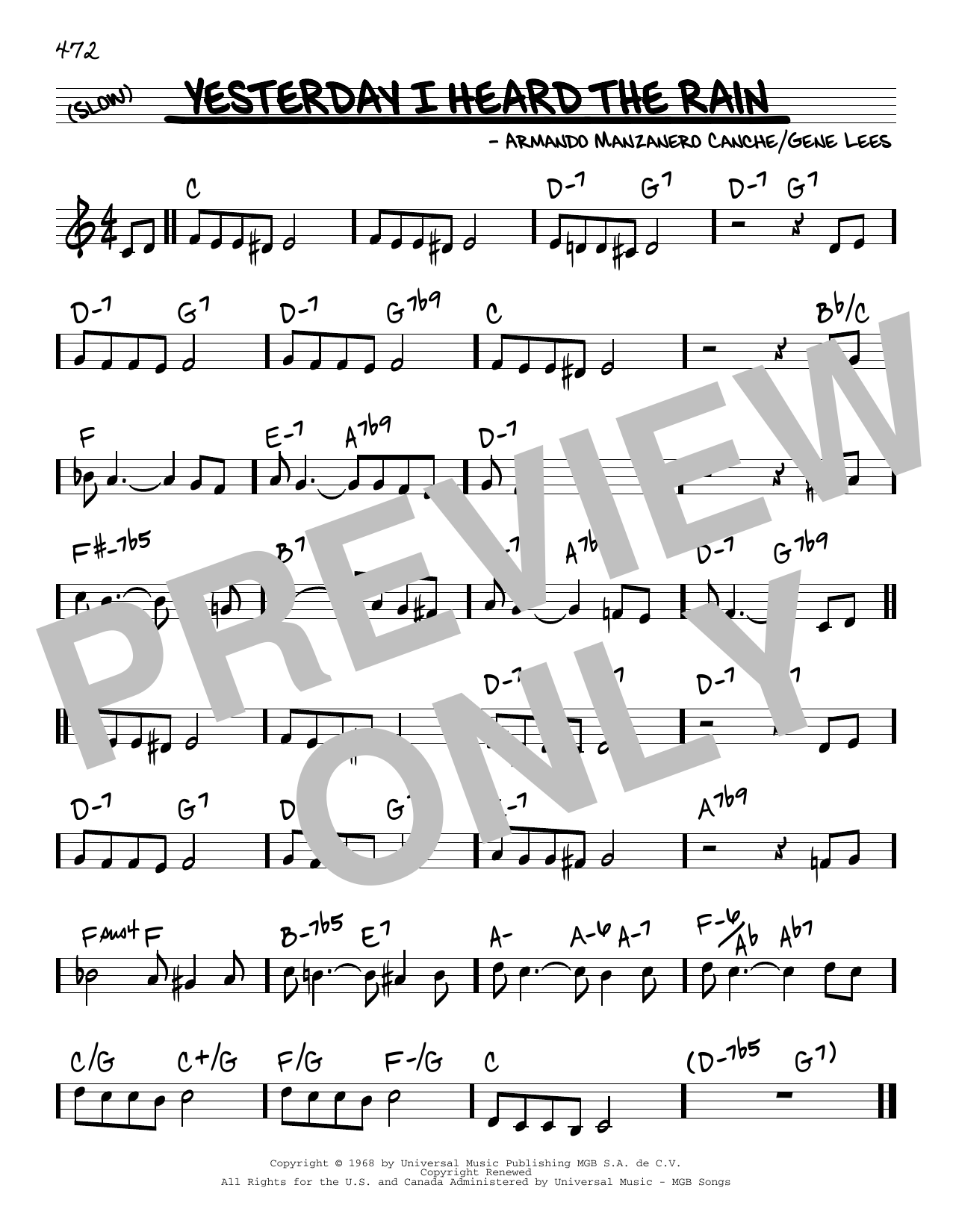 Download Armando Manzanero Canche Yesterday I Heard The Rain sheet music and printable PDF score & Latin music notes
