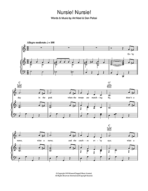 Preview Art Noel Nursie Nursie Easy Listening sheet music, notes and chords for Piano, Vocal & Guitar (Right-Hand Melody), SKU: 108008 sheet music, piano notes, chords, guitar tabs, score, transpose, transcribe, how to play, guide, download, learn, tutorial, progression, song, artist, awards, billboard, mtv, vh1, tour, single, album, release