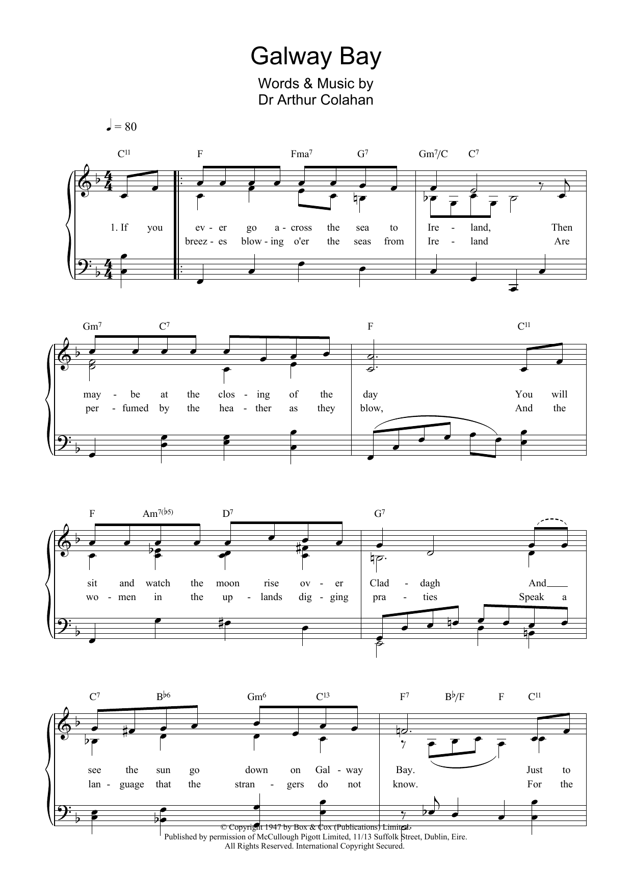 Download Arthur Colahan Galway Bay sheet music and printable PDF score & Folk music notes