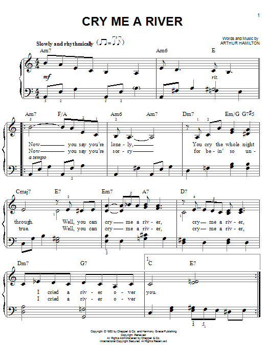 Download Arthur Hamilton Cry Me A River sheet music and printable PDF score & Jazz music notes
