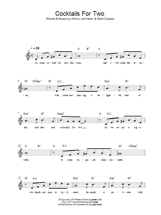 Download Arthur Johnston Cocktails For Two sheet music and printable PDF score & Easy Listening music notes