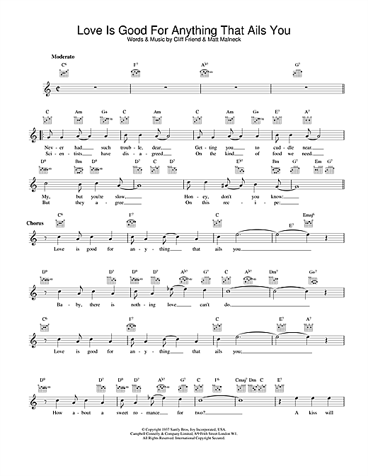Preview Artie Shaw Love Is Good For Anything That Ails You Jazz sheet music, notes and chords for Melody Line, Lyrics & Chords, SKU: 25403 Download Artie Shaw Love Is Good For Anything That Ails You sheet music and printable PDF score & Jazz music notes