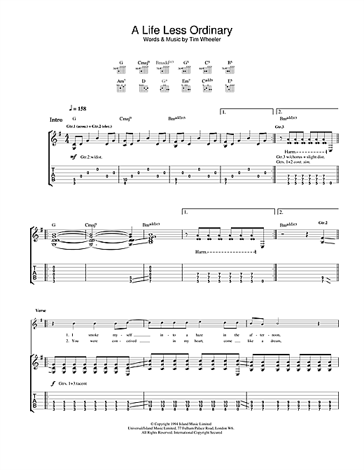 Preview Ash A Life Less Ordinary Pop sheet music, notes and chords for Guitar Tab, SKU: 22806 sheet music, piano notes, chords, guitar tabs, score, transpose, transcribe, how to play, guide, download, learn, tutorial, progression, song, artist, awards, billboard, mtv, vh1, tour, single, album, release