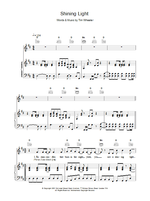 Download Ash Shining Light sheet music and printable PDF score & Rock music notes