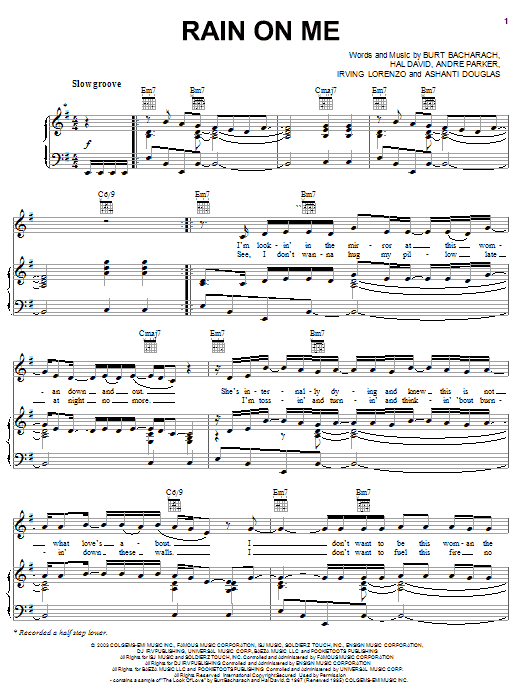 Preview Ashanti Rain On Me Pop sheet music, notes and chords for Piano, Vocal & Guitar (Right-Hand Melody), SKU: 25100 Download Ashanti Rain On Me sheet music and printable PDF score & Pop music notes