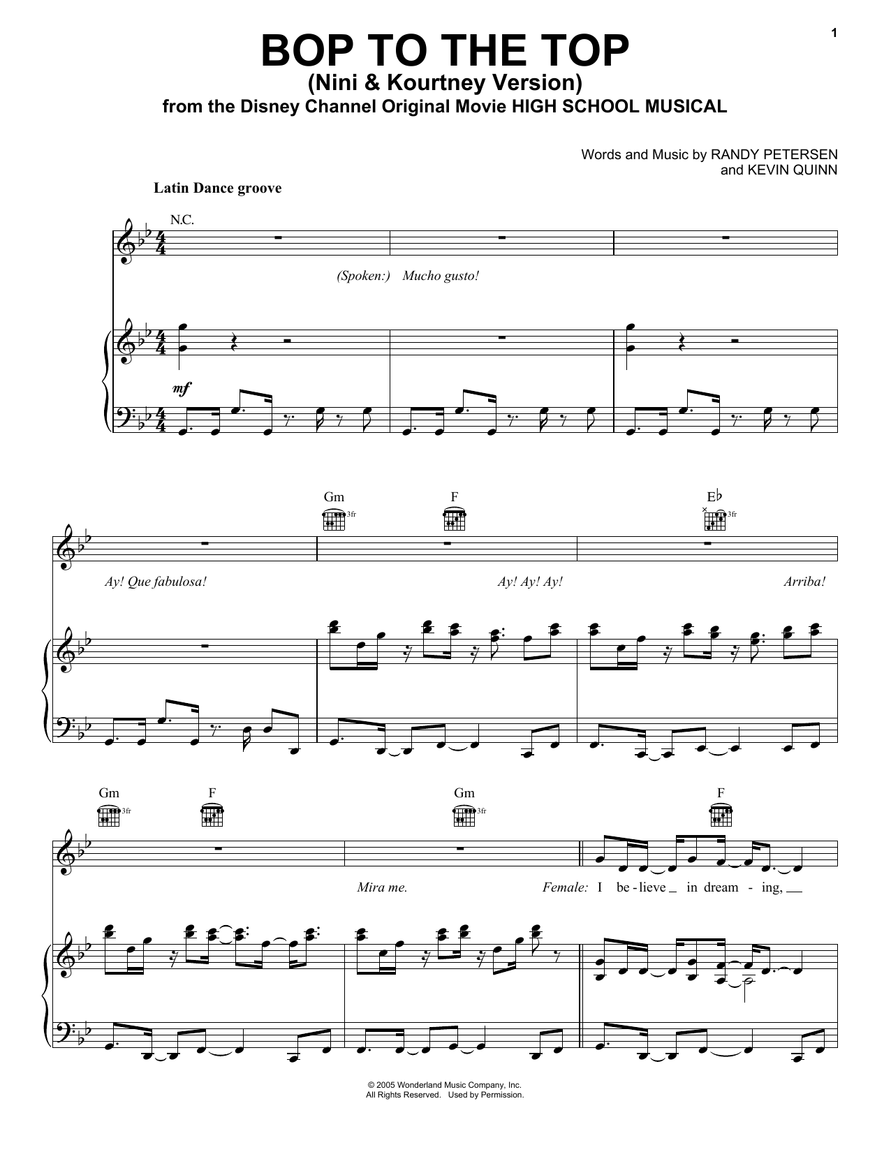 Download Ashley Tisdale and Lucas Grabeel Bop To The Top (from High School Musical) sheet music and printable PDF score & Pop music notes