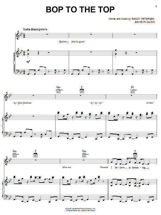Preview Ashley Tisdale and Lucas Grabeel Bop To The Top (from High School Musical) Pop sheet music, notes and chords for Easy Guitar Tab, SKU: 62654 sheet music, piano notes, chords, guitar tabs, score, transpose, transcribe, how to play, guide, download, learn, tutorial, progression, song, artist, awards, billboard, mtv, vh1, tour, single, album, release