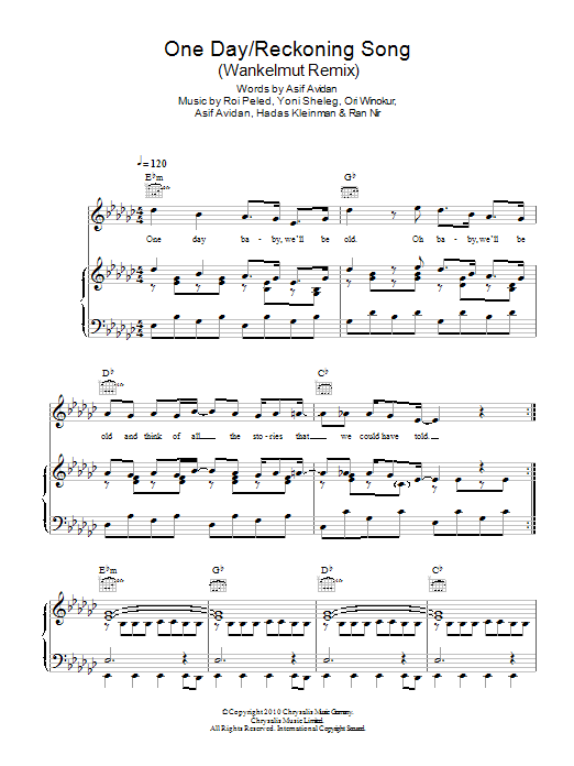 Asif Avidan One Day Reckoning Song Wankelmut Remix Sheet Music Download Printable Alternative Pdf Score How To Play On Piano Vocal Guitar Sku