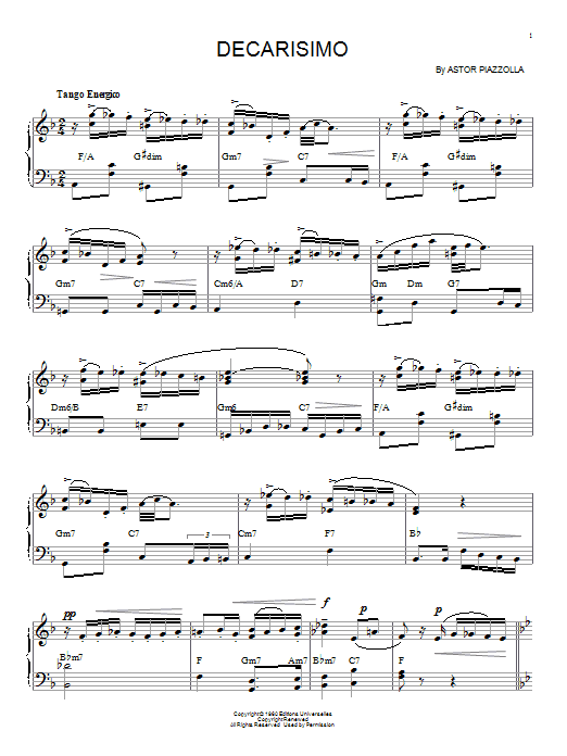 Preview Astor Piazzolla Decarisimo Classical sheet music, notes and chords for Piano, SKU: 158724 sheet music, piano notes, chords, guitar tabs, score, transpose, transcribe, how to play, guide, download, learn, tutorial, progression, song, artist, awards, billboard, mtv, vh1, tour, single, album, release