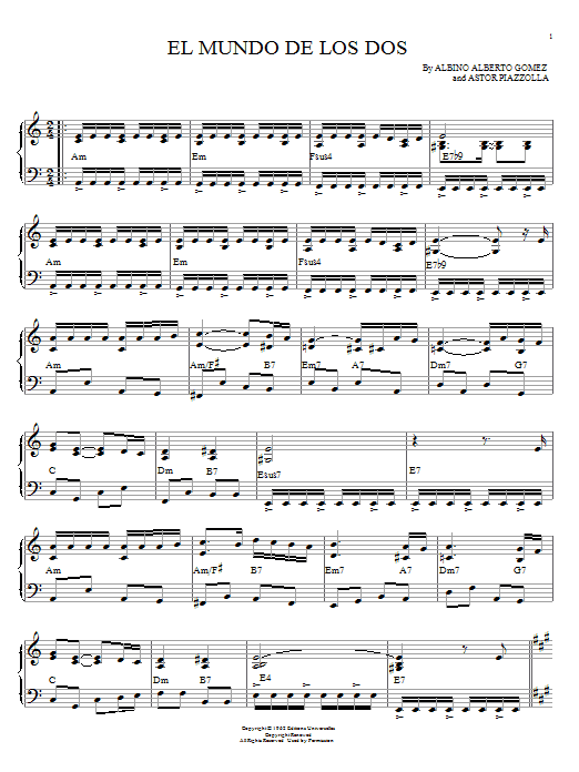 Download Astor Piazzolla El mundo de los dos sheet music and printable PDF score & Jazz music notes