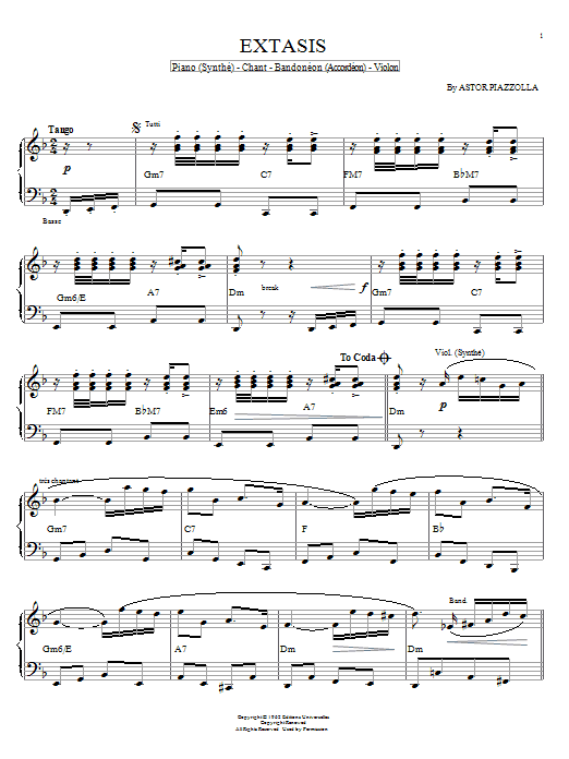 Preview Astor Piazzolla Extasis Classical sheet music, notes and chords for Piano, SKU: 158728 sheet music, piano notes, chords, guitar tabs, score, transpose, transcribe, how to play, guide, download, learn, tutorial, progression, song, artist, awards, billboard, mtv, vh1, tour, single, album, release