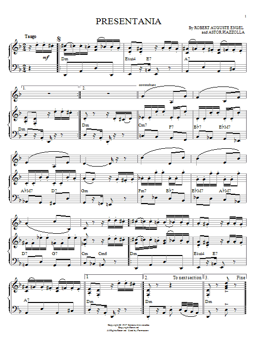 Preview Astor Piazzolla Presentania World sheet music, notes and chords for Piano, SKU: 63542 sheet music, piano notes, chords, guitar tabs, score, transpose, transcribe, how to play, guide, download, learn, tutorial, progression, song, artist, awards, billboard, mtv, vh1, tour, single, album, release