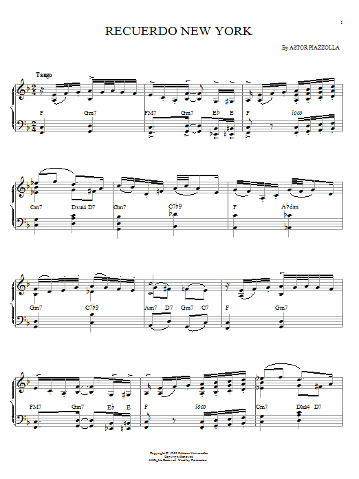 Preview Astor Piazzolla Recuerdo New York Classical sheet music, notes and chords for Piano, SKU: 158738 sheet music, piano notes, chords, guitar tabs, score, transpose, transcribe, how to play, guide, download, learn, tutorial, progression, song, artist, awards, billboard, mtv, vh1, tour, single, album, release